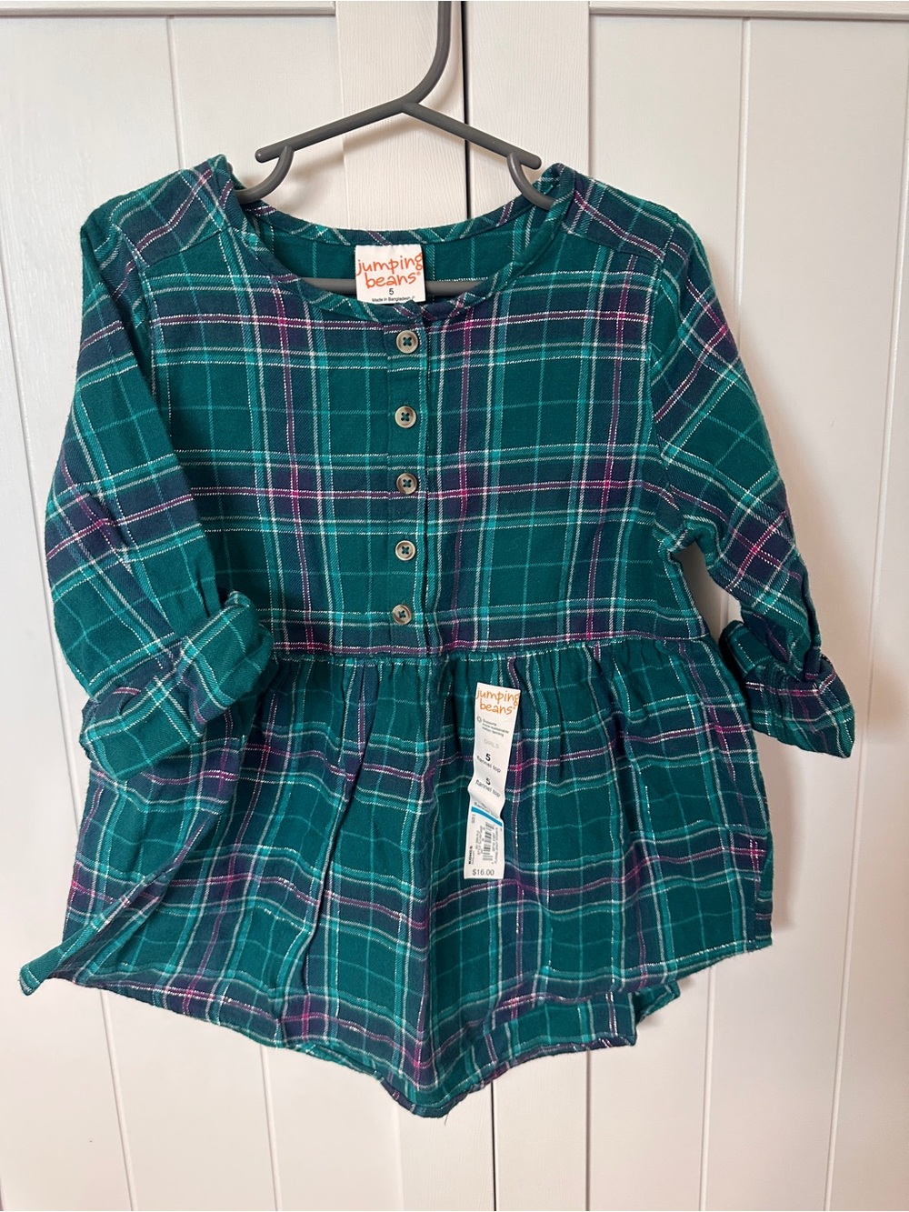 *NWT* jumping beans Teal Green Plaid Button Dress Top
